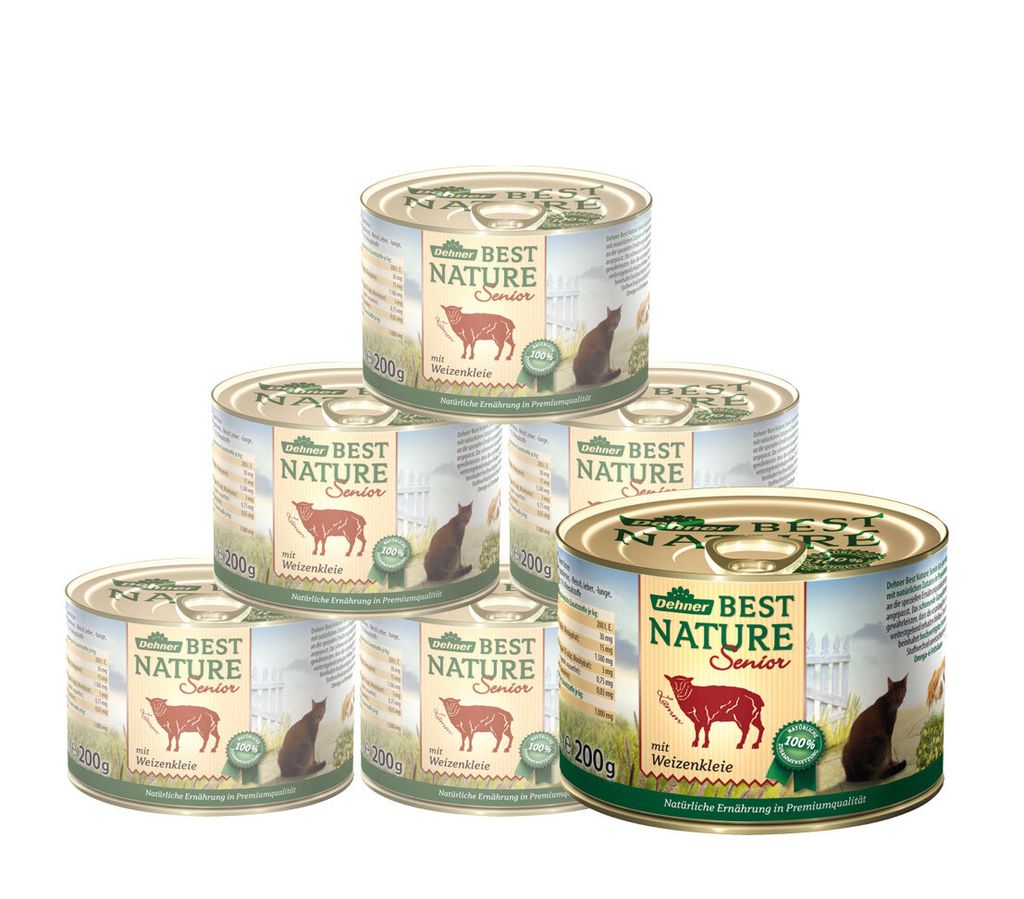 Dehner Best Nature Katzenfutter Senior, Lamm und Weizenkleie, 6 x 200 g (1.2 kg)