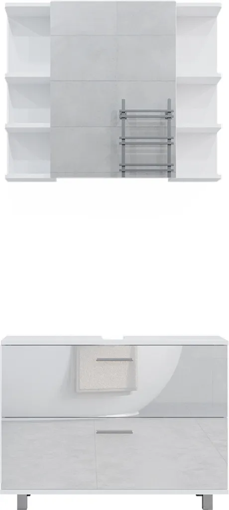 Set Salle de Bain Blanc Brillant 80 cm Vicco Ilias - Finition Premium