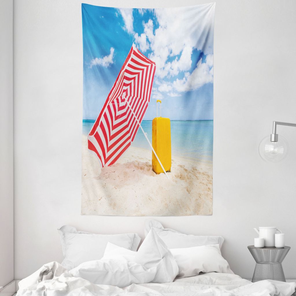 ABAKUHAUS Gelb und Blau Wandteppich und Tagesdecke, Windy Shore aus Weiches Mikrofaser Stoff Waschbar ohne Verblassen Digitaldruck, 140 x 230 cm, M...