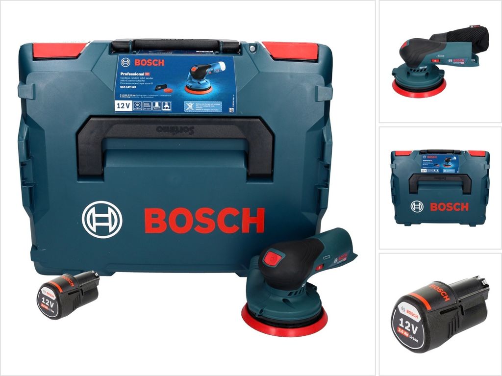 Bosch GEX 12V-125 Professional Akku Exzenterschleifer 12 V 125 mm Brushless + 1x Akku 3,0 Ah + L-Boxx - ohne Ladegerät