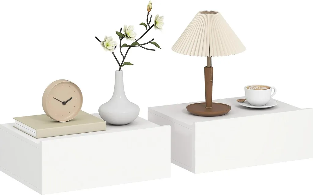 Table de nuit suspendue lot de 2 avec rangement tiroir bois blanc mat