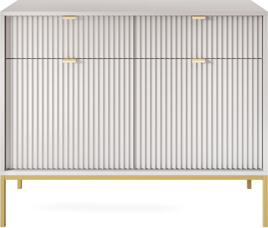 Minio, Kommode "NOVA", 104 cm, goldene Metallfüße, Graue Farbe