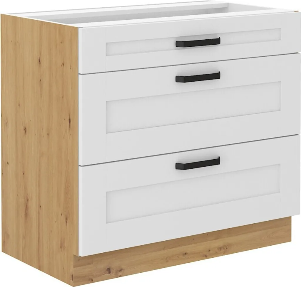 Armoire à tiroirs inférieure LAILI 80 cm en blanc et chêne artisan