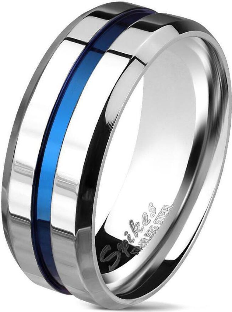 Ring blauem Streifen abgeschrägten Kanten Silber Herren 60 (19.1)