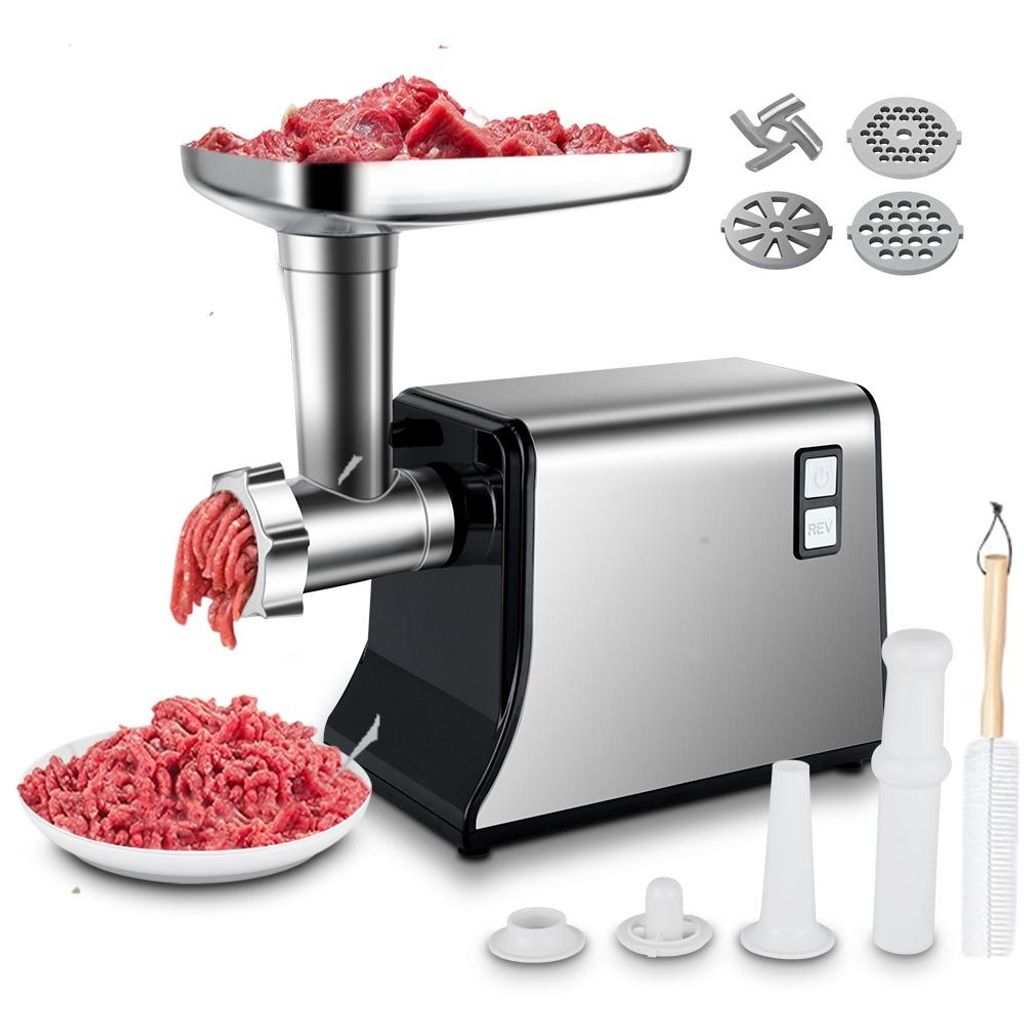 Elektrischer Fleischwolf 2800W, Multi Küchenmaschine, Effizienter elektrischer Fleischwolf, Thermischer Schutz, mit 3 Lochscheiben, 4 Kegel-Klingen
