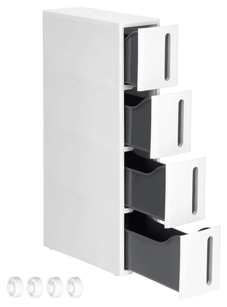 Étagère d'angle à roulettes KFR008G01 blanc et gris 4 niveaux 17,3 cm
