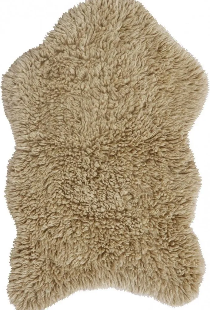 Petit tapis de salon en laine Woolly forme fourrure 75x110 cm Beige