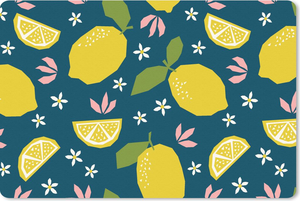 MuchoWow Schreibtischunterlage Zitrone - Muster - Sommer 60x40 cm - XXL Mauspad - Großes Mauspad