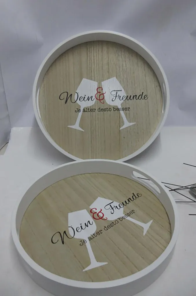 Plateau rond Weinfest en MDF Gilde - Set de 2 pièces décor blanc 35cm