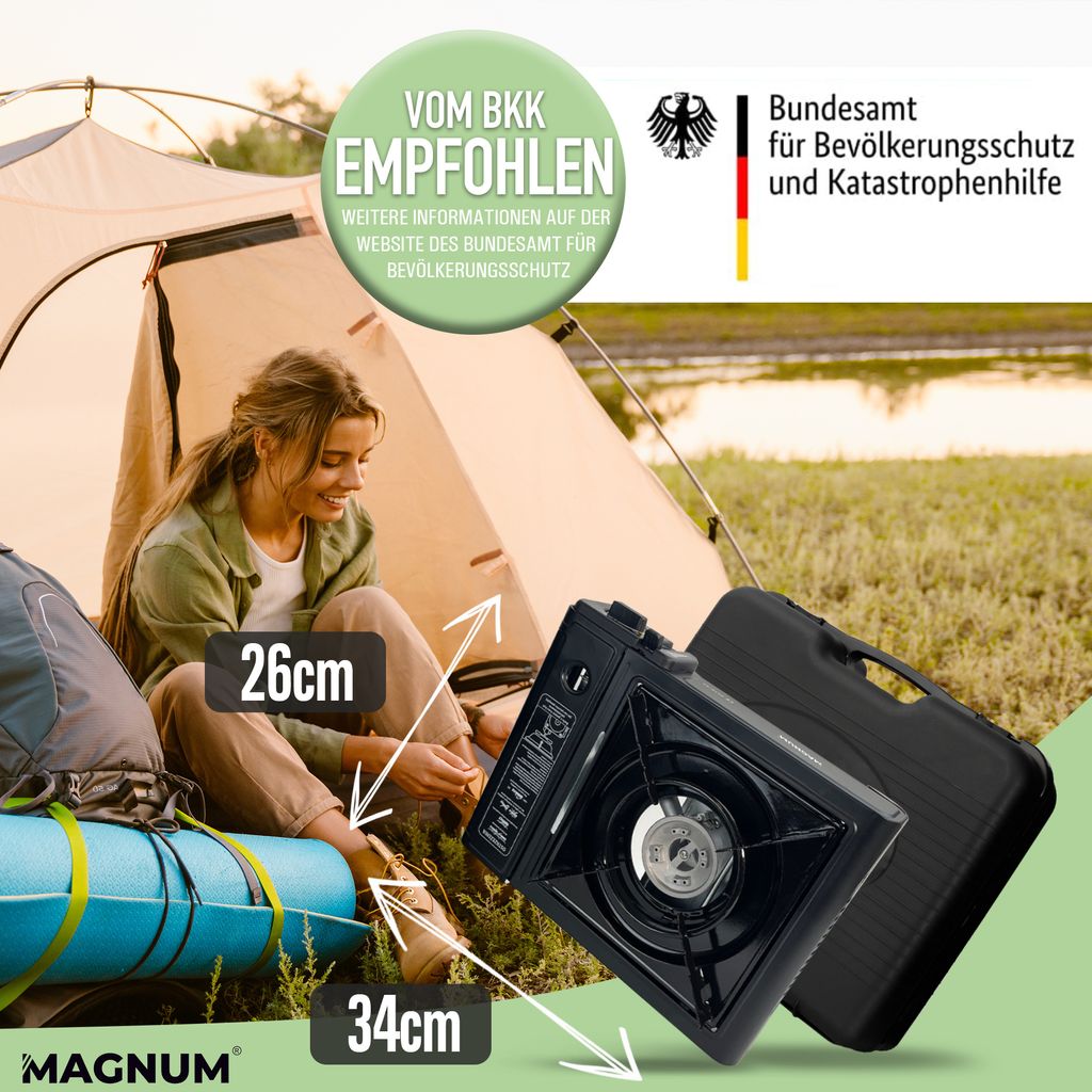 Camping Gaskocher Tragbarer Campingkocher mit Koffer ohne Gaskartusche JOY  , Farbe:GRÜN