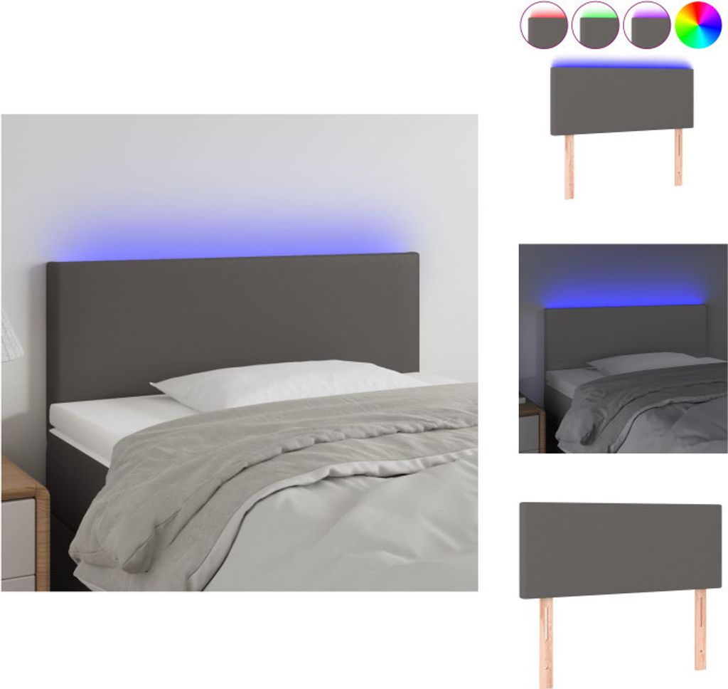vidaXL LED Kopfteil Grau 90x5x78/88 cm Kunstleder - Kopf- & Fußenden