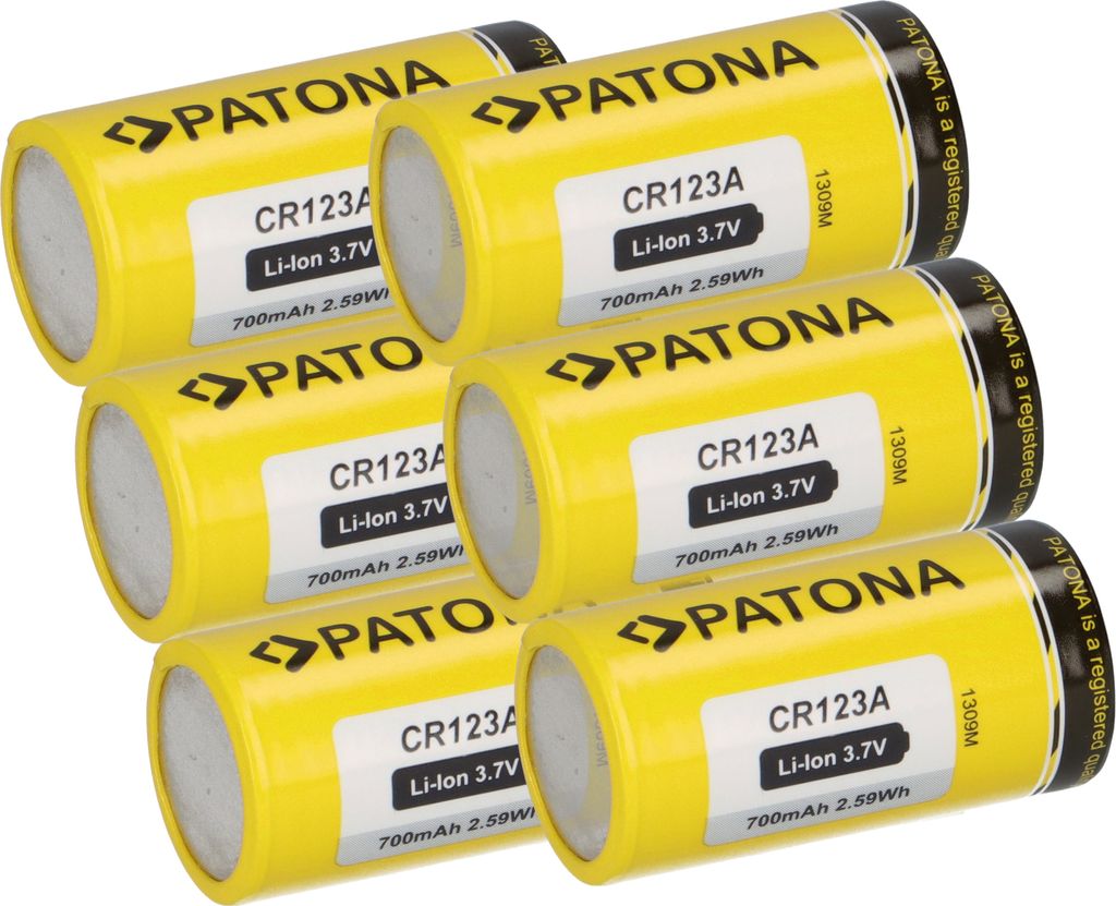 6x PATONA Li-Ion 3,7V Akku CR123A 16340 Zelle 700mAh 2,59Wh