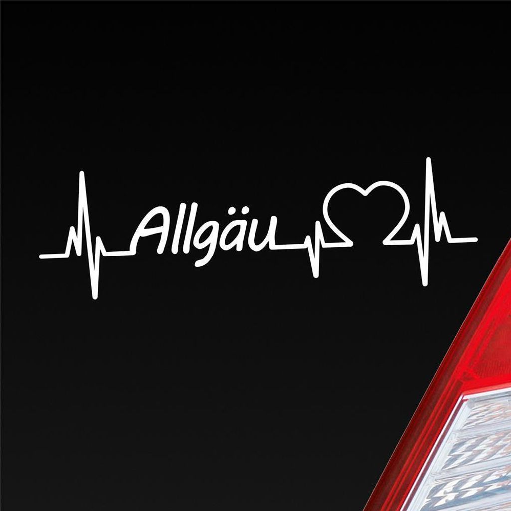 Auto Aufkleber Allgäu Puls Herzschlag mit Ferien Region Motiv 19x6 cm Weiss Matt Sticker Heckscheibenaufkleber