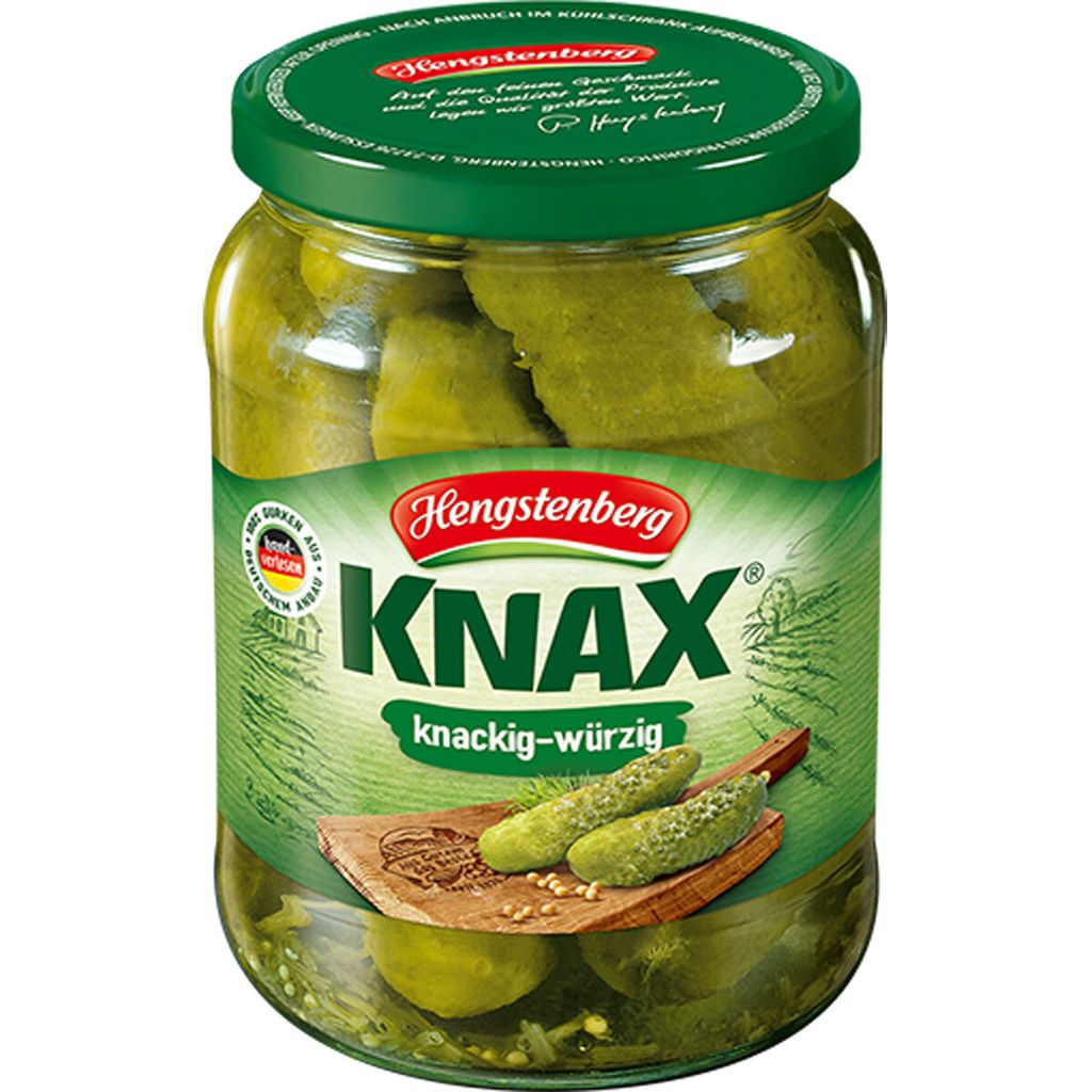 Hengstenberg Knax Gewürzgurken im Glas vegan glutenfrei Produktbild 