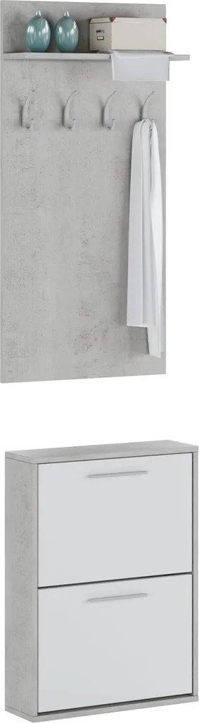 Fini le désordre : Meuble d'entrée Sestola Gris Ciment avec Portemanteau