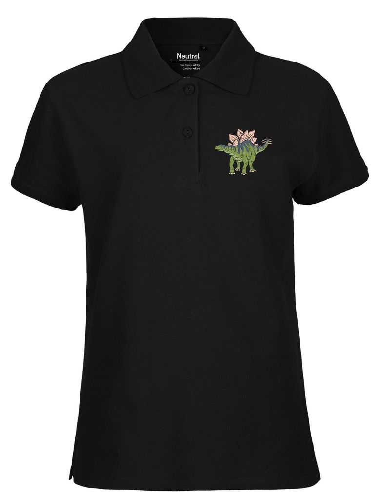 Huuraa Damen Polo Shirt Stegosaurus Dinosaurier S Black Bio Baumwolle Fairtrade Poloshirt Geschenkidee