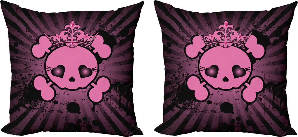 ABAKUHAUS Schädel Kissenbezug Set (2Stück), Schädel-Schmutz-Pop-Art, doppelseitiges Digitaldruckdekor mit Reißverschluss, 50 cm, Pink Schwarz