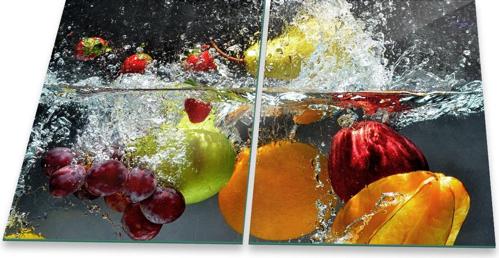 Herdabdeckplatte Abdeckung Glaskeramikfeld Abdeckplatte 2-Teilig 80x52 Früchte Schutz