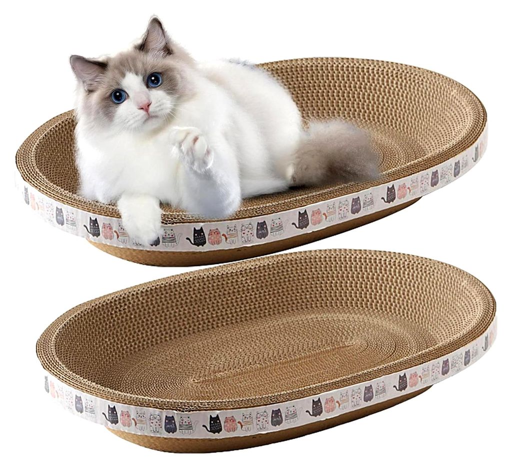 2 Stück Kratzpappe für Katzen - Ovales Lounge-Kratzbrett zum Schutz von Möbeln, Couch und Bett - Kratzmöbel für Spiel und Training (47 * 32 cm)