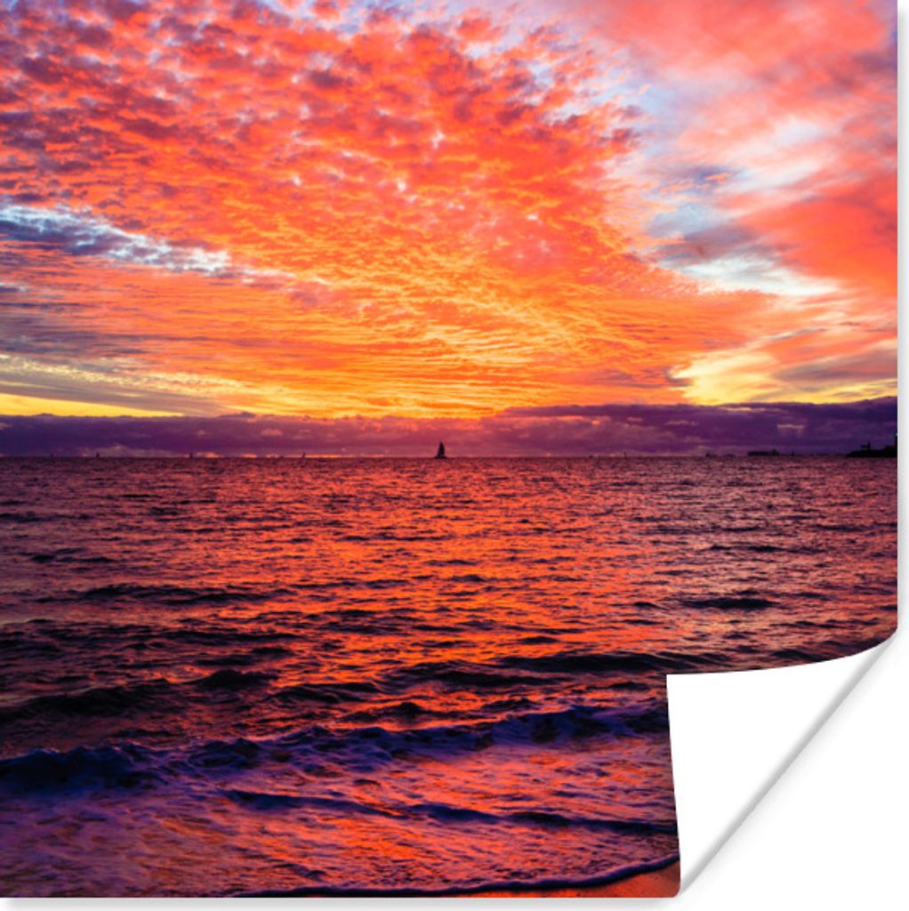 MuchoWow Poster Sonnenuntergang - Strand - Rot 75x75 cm - Wand Dekoration