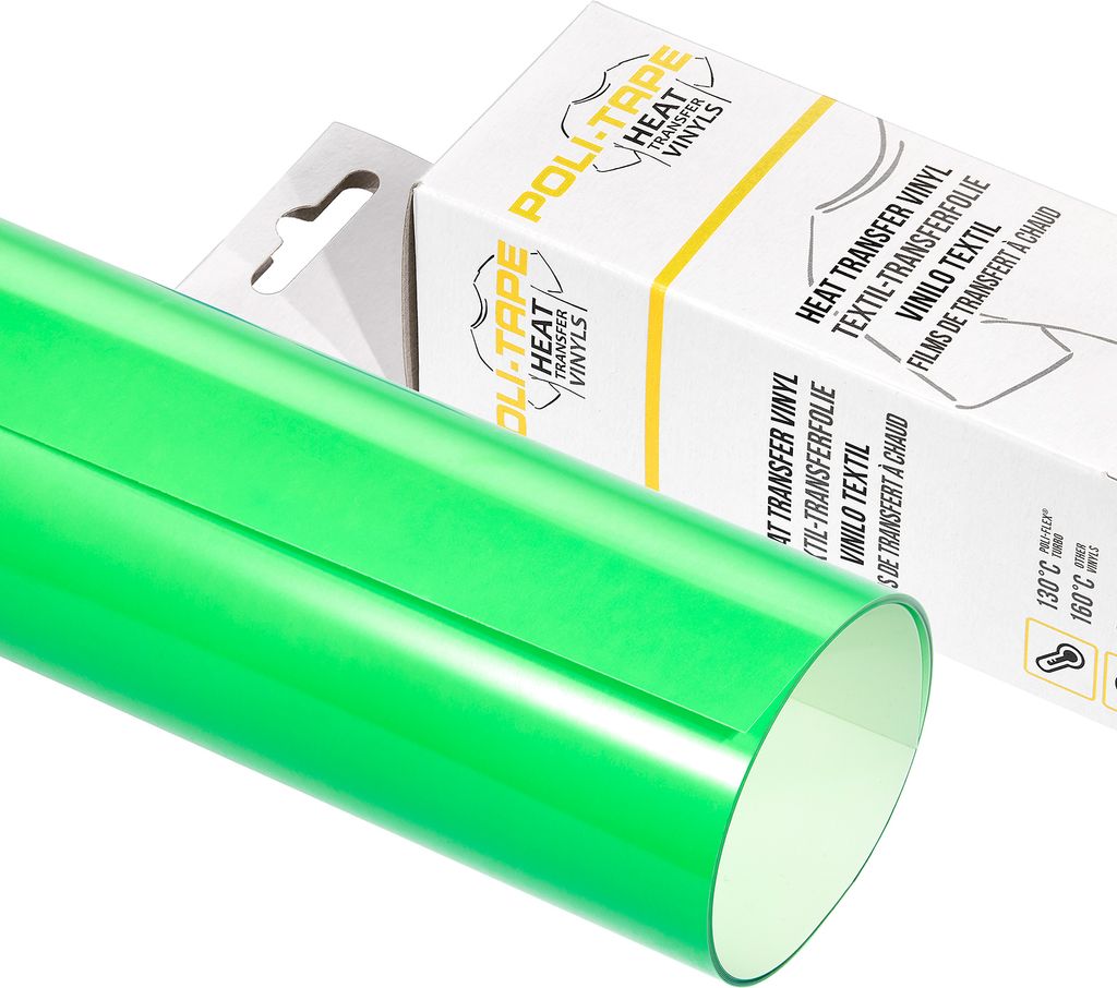 Poli-Tape Turbo, Hitzebeständige Vinylrolle, Geflocktes Wärmeübertragungsvinyl, Grün, Einfarbig, 60 °C, 500 mm