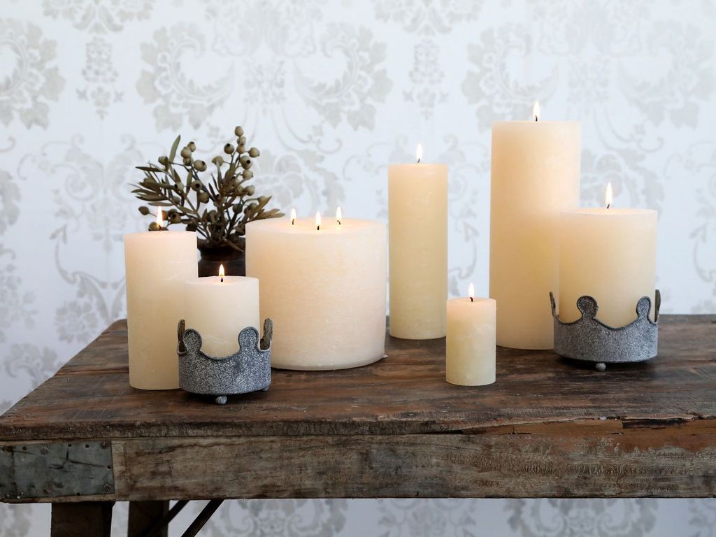 Rustikale Stumpenkerze Creme diverse Größen dicke Kerze Adventskranz, Variante:Ø 5 cm. H 8 cm