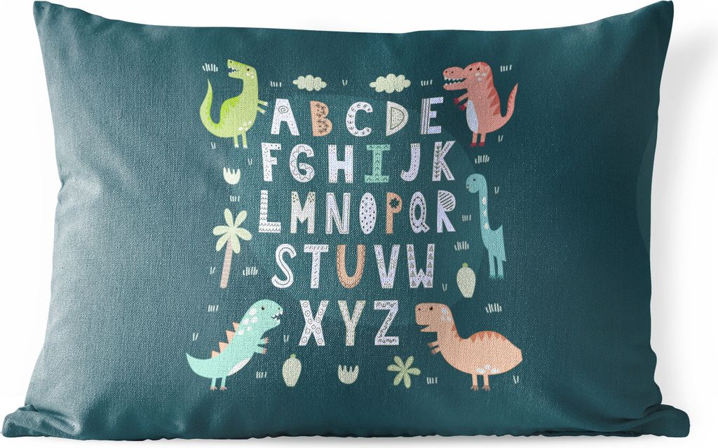 MuchoWow Outdoor Kissen - Illustration des Alphabets und der Dinosaurier - 60x40 cm - Wetterfest - Lounge Kissen - Zierkissen - Kissen für Innen...