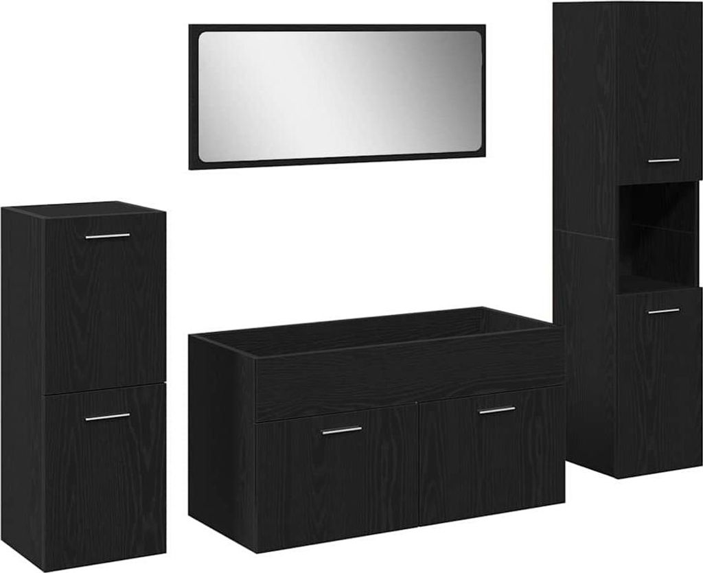 Badezimmermöbel-Set 4 pcs Schwarz Eichen-Optik Holzwerkstoff