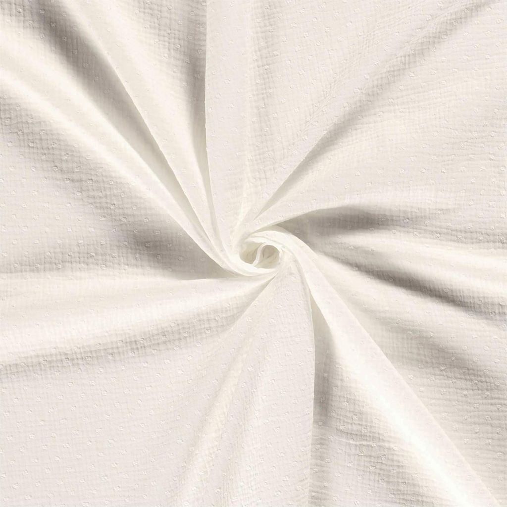 Musselin-Stoff gepunktet Zuschnitt ab 50x130cm uni Oeko-Tex Double Gauze Windeltuch Mulltuch perlweiss