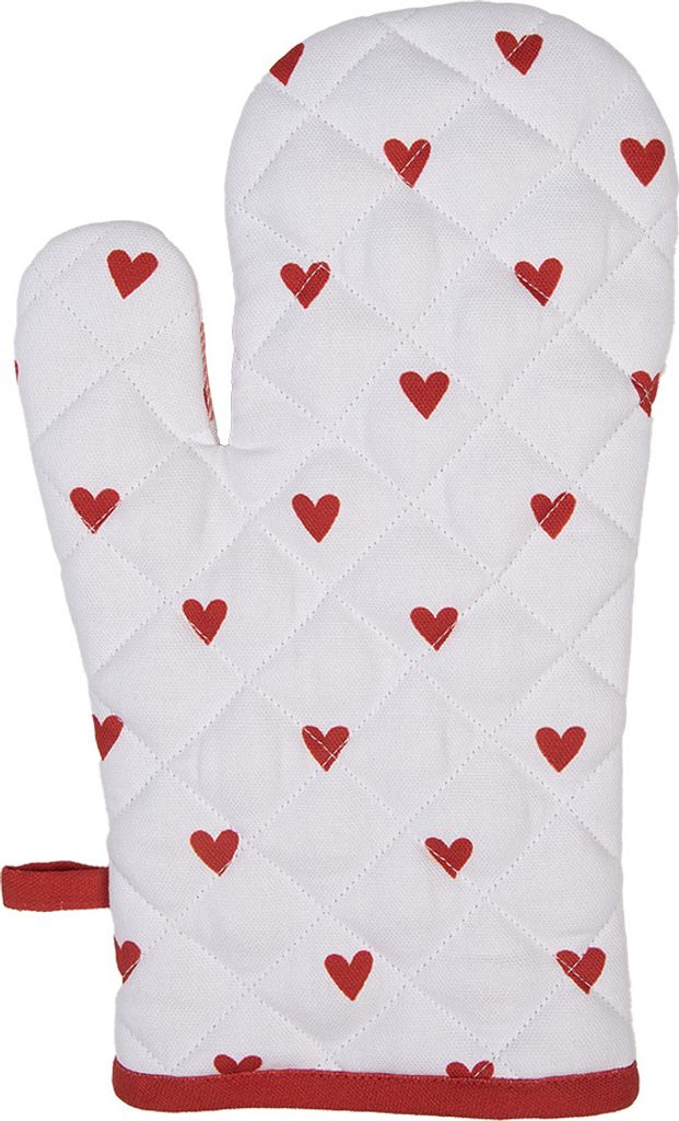 Clayre & Eef Ofenhandschuh 18x30 cm Weiß Rot Baumwolle Produktbild 