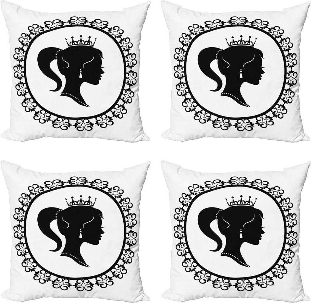 ABAKUHAUS Königin Kissenbezug Set (4 Stück), Profil im Rahmen Edler, Moderner Doppelseitiger Digitaldruck, 40 cm x 40 cm, Schwarz und weiß