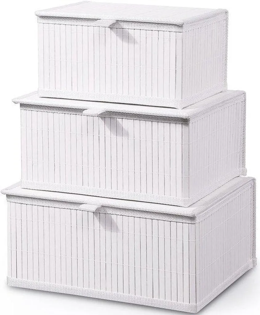 Lot de 3 paniers de rangement en bambou avec couvercle robuste maison