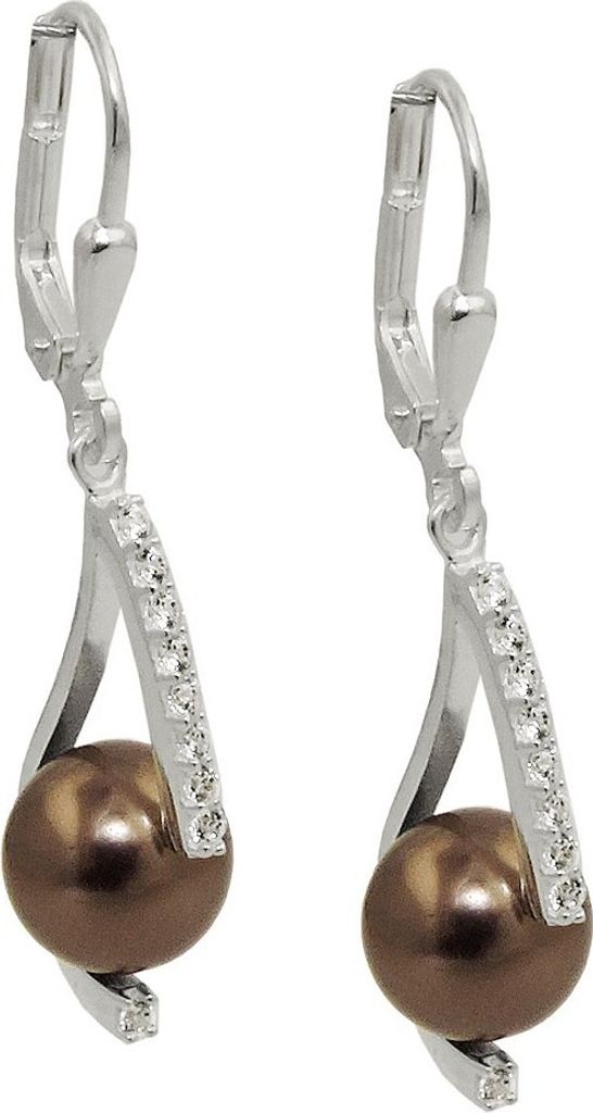 Ohrhänger Ohrringe Brisur braune Perle aus Kristall weiße Zirkonia 925 Silber