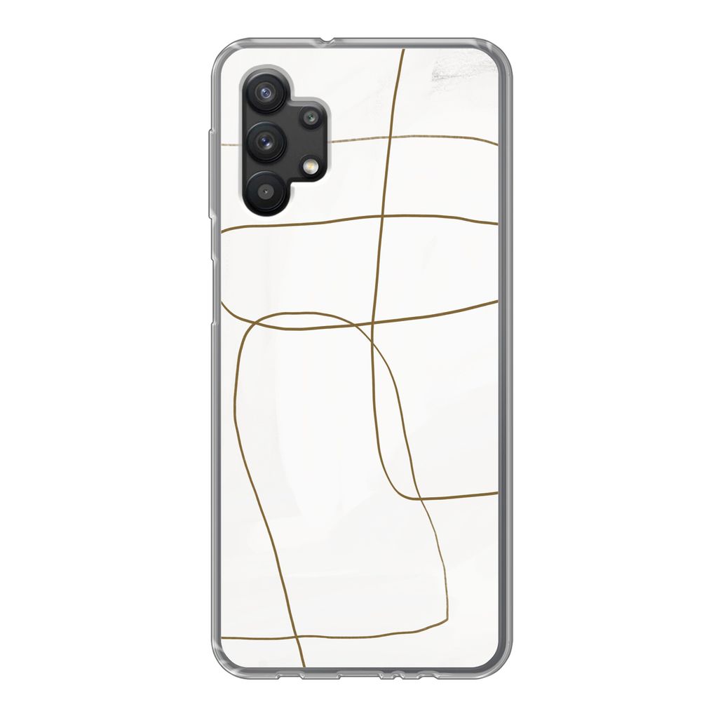 MuchoWow Handyhülle Schutzhülle Hülle für Samsung Galaxy A32 5G Kunst - Braun - Weiß - Abstrakt Silikon Softcase Handy Hülle - Softcase