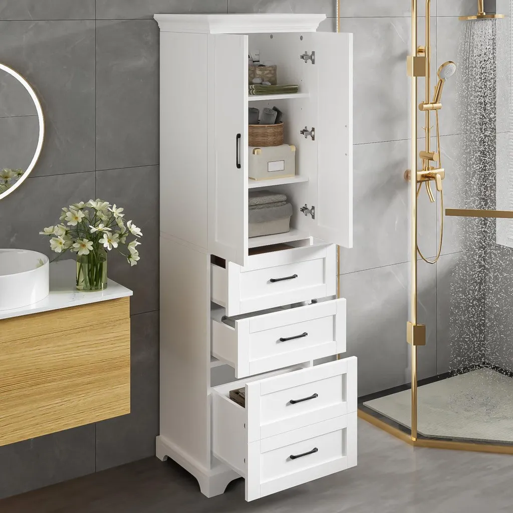 Armoire de salle de bain avec étagères réglables et fermeture douce