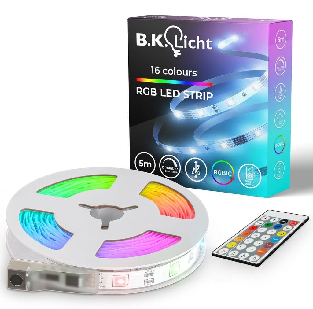 B.K.Licht I 5m RGBIC LED USB Strip I Capteur de musique I Image du produit 