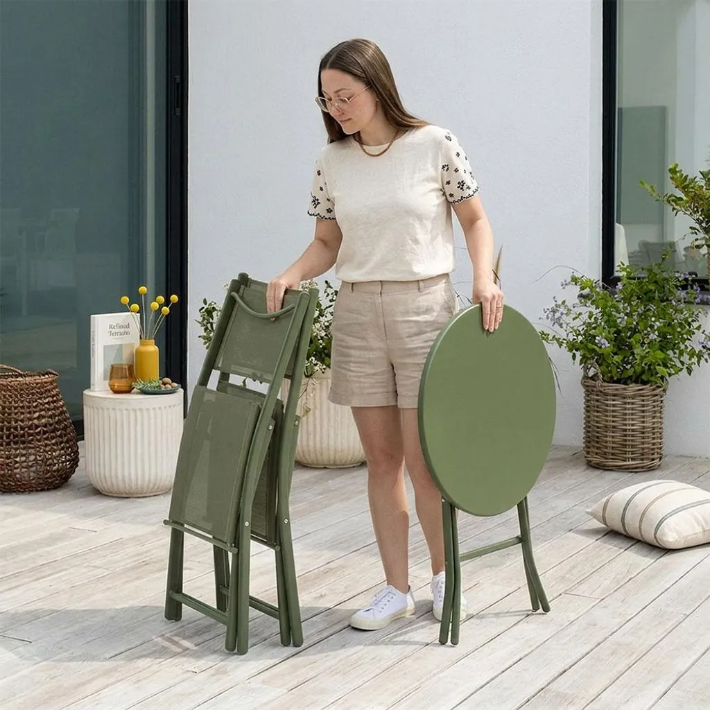 Ensemble bistrot de balcon pliant table et 2 chaises métal textilène Olive - 3