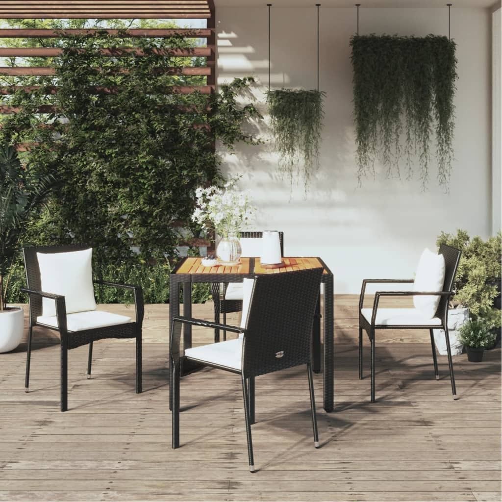 Maison Exclusive - 5-tlg. Garten-Essgruppe mit Kissen Schwarz Poly Rattan