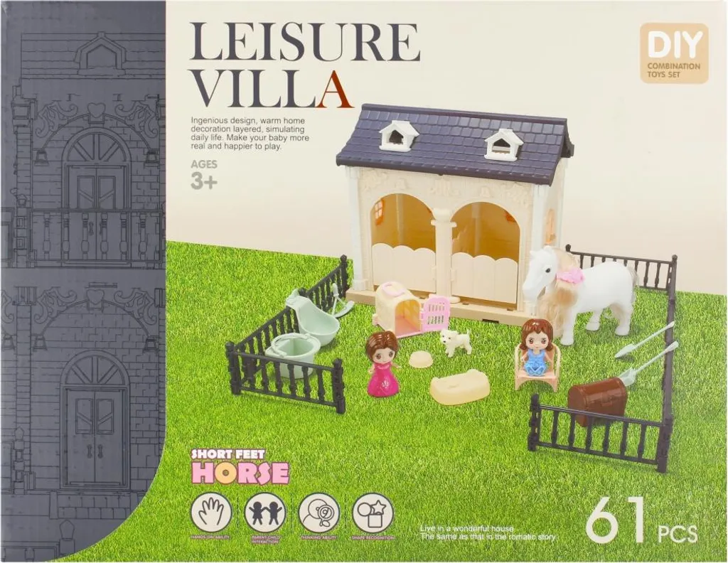 Jouet écurie avec cheval et accessoires de soin pour ferme miniature
