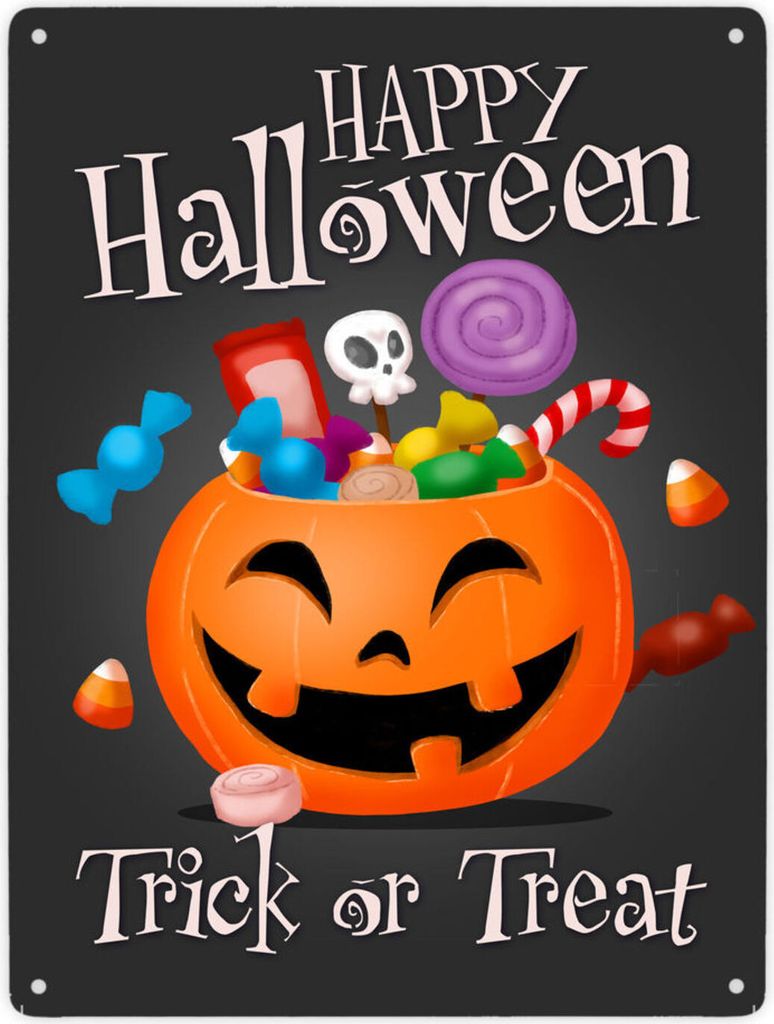 Happy Halloween Trick or Treat Metallschild XXL in 28x38 cm in schwarz mit