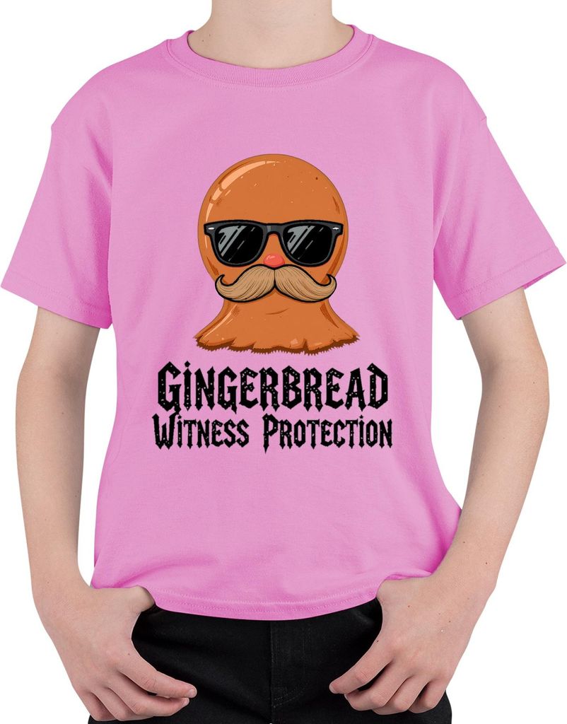 Gingerbread Witness Protection lustig Schnurrbart Sonnenbrille Uni Kinder T-Shirt, Pink, 140