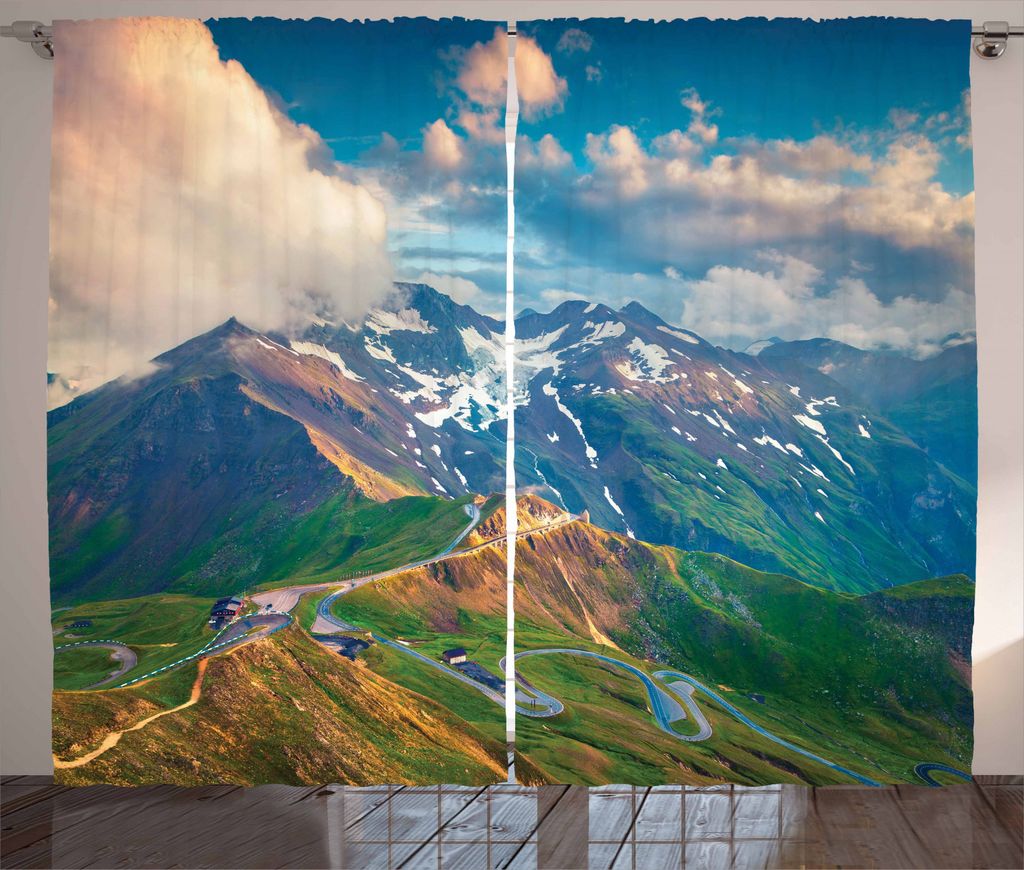 ABAKUHAUS Berg Rustikaler Vorhang, Großglockner Österreich, Wohnzimmer Universalband Gardinen mit Schlaufen und Haken, 280 x 245 cm, Mehrfarbig