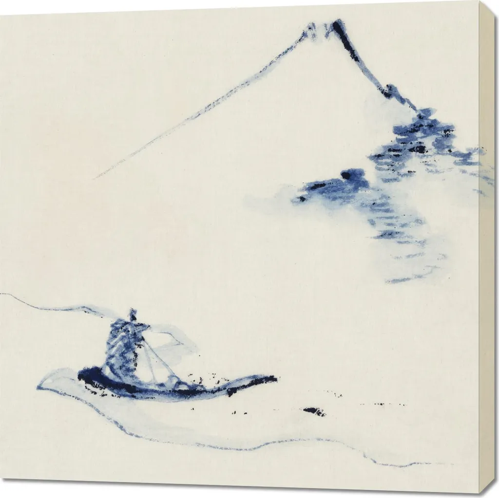 Tableau Hokusai 90x90 cm Une personne dans un petit bateau déco salon