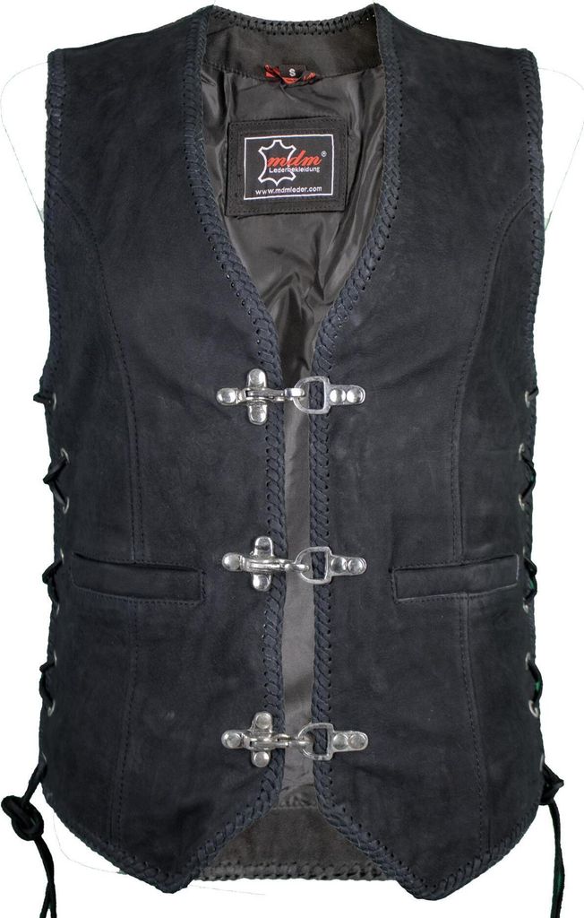 Damen Nubuk Lederweste Slim Kutte Clubweste Damenweste Rockerweste Chopper Leder(XL)