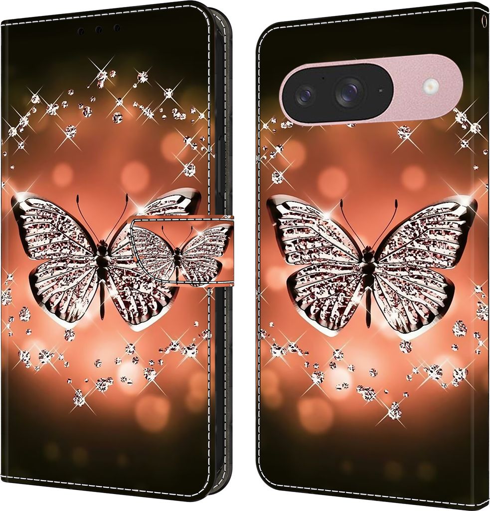 CLM-Tech Handyhülle kompatibel mit Google Pixel 9 / 9 Pro Hülle - Tasche aus Kunstleder - Klapphülle mit Ständer und Kartenfächern - Schutzhü...