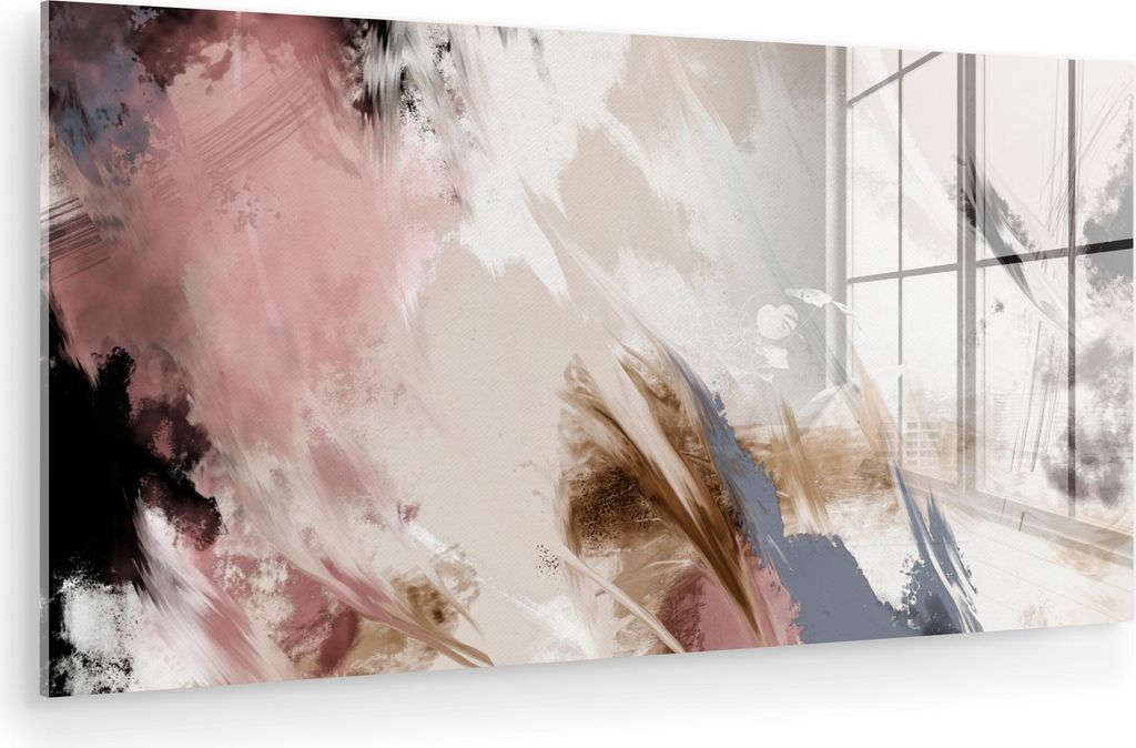 MuchoWow Glasbilder - Bilder auf Wandbild - Foto auf Glas Farbe - Abstrakt - Rosa - Weiß 80x40 cm Wanddekoration aus Glas - Acrylglasbild - Acrylb...
