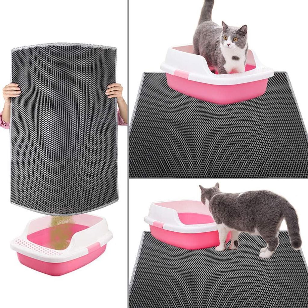 Katzenstreumatte großes Format Honigwaben-Design wasserdicht waschbar grau 76 x 61 cm