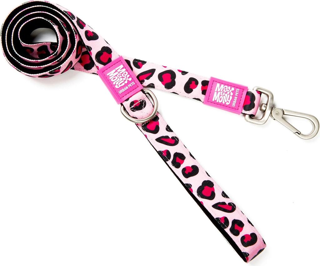Max & Molly URBAN SHORT LEASH Hundeleine Design Leopard Pink in verschiedenen Größen, Größe:XS