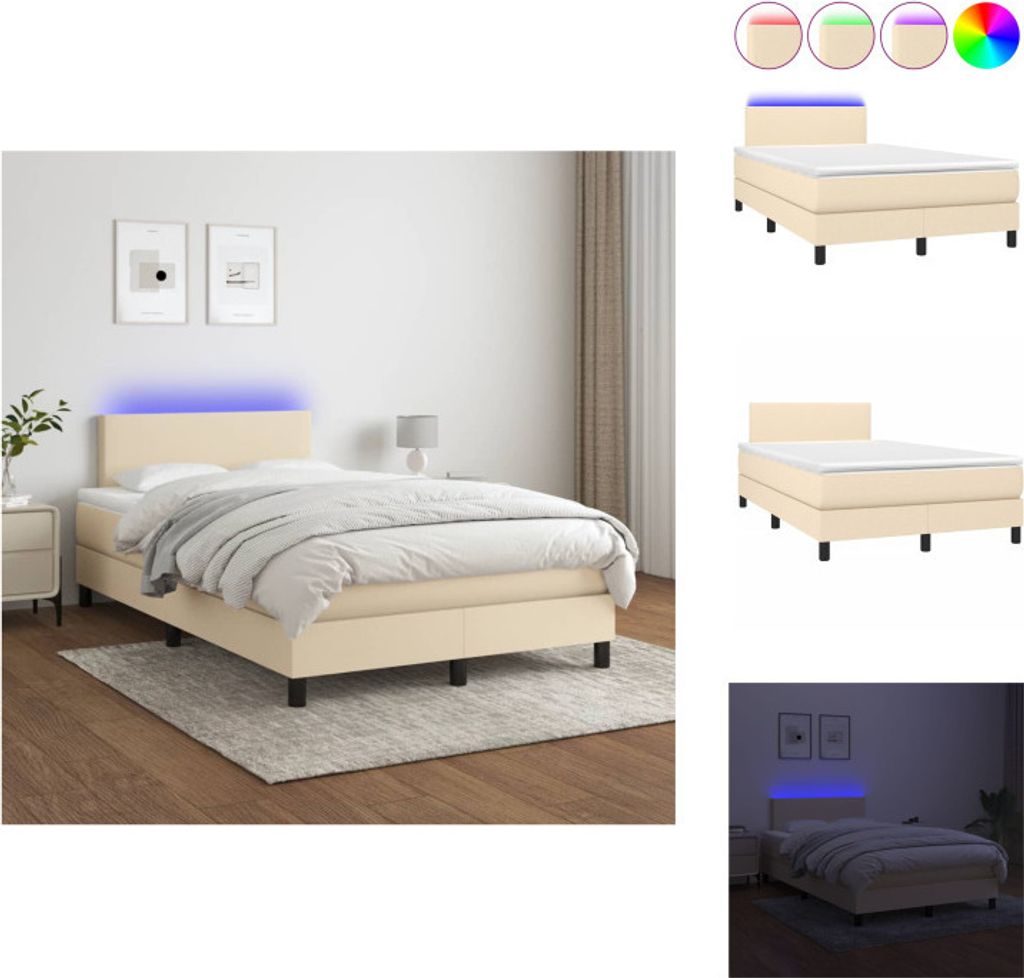 vidaXL Boxspringbett mit Matratze & LED Creme 120x200 cm Stoff - Betten & Bettgestelle