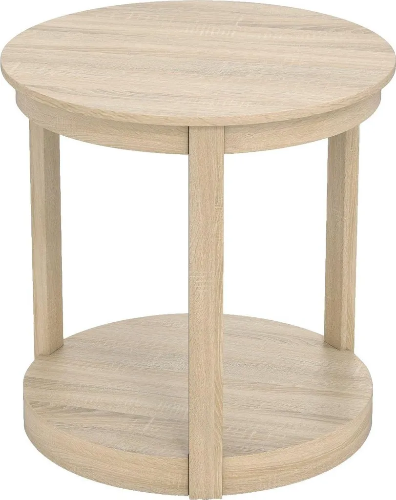 Table basse de salon ronde style scandinave 2 plateaux en bois naturel